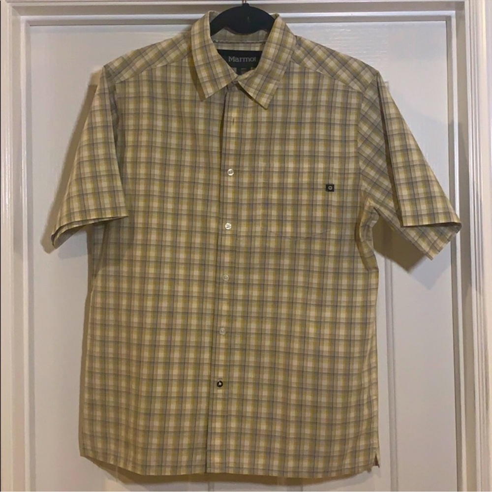 Marmot Yellow and Gray Casual Button Down Short Sleeve Shirt M